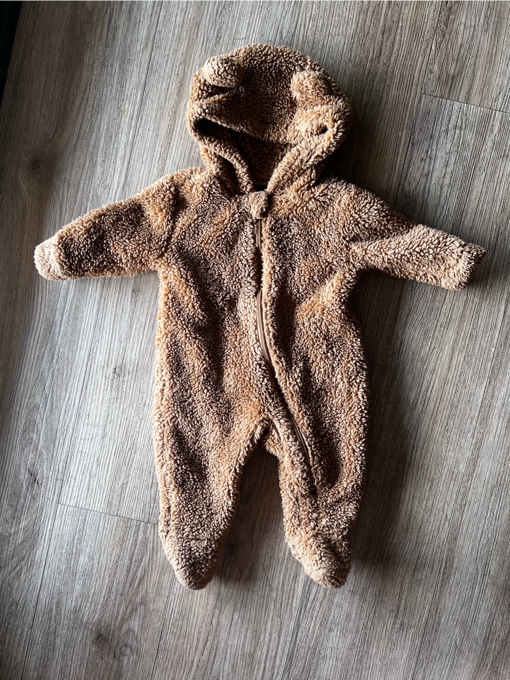 Old Navy Brown Teddy Fleece Hooded Kids One-Piece